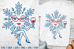 Christmas snowflake with woman’s legs in high heels and red arms, festive SVG design.