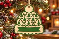 Christmas Winter Hat Ornament SVG File, Candy Laser Cut Product Image 1
