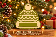 Christmas Winter Hat Ornament SVG File, Heart Laser Cut Product Image 1