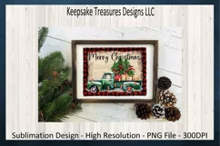 Merry Christmas Vintage Green Truck Sublimation PNG Design Product Image 3