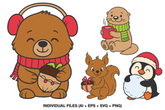 Forest animal Christmas clipart with festive accessories