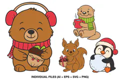 Forest animal Christmas clipart with festive accessories