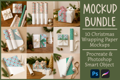 Holiday wrapping paper mockup bundle for Procreate and Photoshop