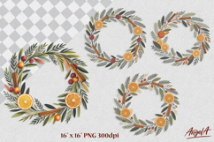 Round Christmas floral wreaths clipart Product Image 1