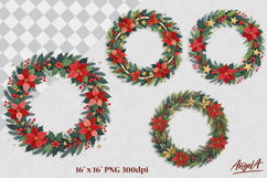 Round Christmas wreaths clipart Holly berry, poinsettia PNG Product Image 1