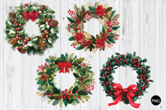 Watercolor Christmas Wreath PNG, Christmas PNG Product Image 1