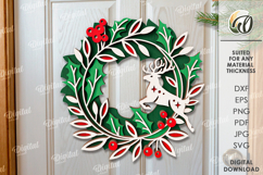 Christmas Wreath Laser Cut. Christmas Decor SVG Product Image 1