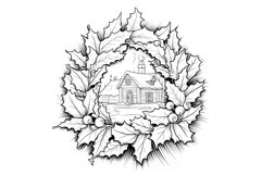 Festive Christmas Wreath Coloring Page. Christmas Wreath PNG Product Image 2