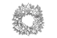 Festive Christmas Wreath Coloring Page. Christmas Wreath PNG Product Image 2