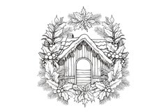 Festive Christmas Wreath Coloring Page. Christmas Wreath PNG Product Image 2