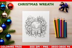 Festive Christmas Wreath Coloring Page. Christmas Wreath PNG Product Image 1