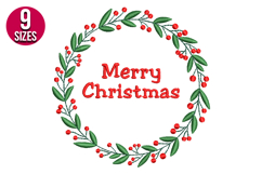 Christmas Wreath Machine Embroidery Design - 9 sizes Product Image 1