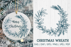 Christmas Wreath with Poinsettia and Berries SVG | Holiday Floral Frame PNG DXF EPS PDF