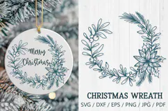 Christmas Wreath with Poinsettia and Berries SVG | Holiday Floral Frame PNG DXF EPS PDF