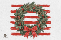 Christmas Wreath with Red Stripes PNG, Vintage Holiday Bow Product Image 1