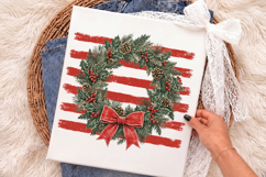 Christmas Wreath with Red Stripes PNG, Vintage Holiday Bow Product Image 2