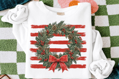 Christmas Wreath with Red Stripes PNG, Vintage Holiday Bow Product Image 3