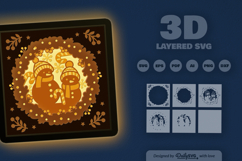 Christmas Wreath with Snowmans Layered Papercut Product Image 3