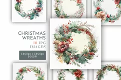 Christmas Wreaths | Watercolour Clipart JPG Product Image 1