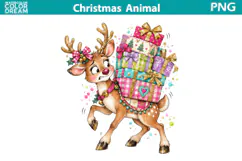 Christmas Reindeer Clipart | Cute Holiday Sublimation Product Image 1