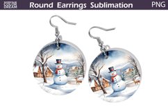 Christmas Round Earrings | Snowman Earrings Sublimation Product Image 1