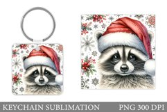 Christmas Raccoon Keychain. Christmas Keychain Sublimation Product Image 1