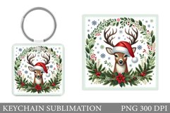 Cute Deer Keychain Design. Christmas Keychain Sublimation Product Image 1