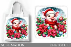 Christmas Pig Tote Bag. Christmas Tote Bag Sublimation Product Image 1