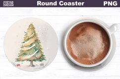 Watercolor Christmas Coaster | Christmas Tree Round Coaster Product Image 1