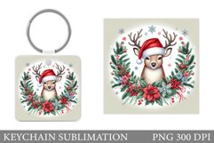 Cute Deer Keychain Design. Christmas Keychain Sublimation Product Image 1