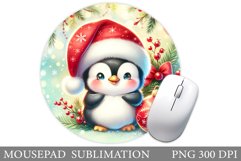 Cute Penguin Mouse Pad. Christmas Penguin Mouse Pad Product Image 1