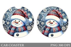 Cute Snowman Car Coaster. Christmas Car Coaster Sublimation Product Image 1