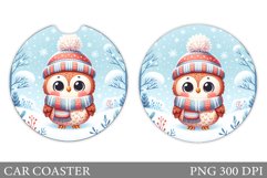 Christmas Owl Car Coaster. Christmas Car Coaster Design Product Image 1