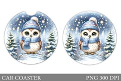 Christmas Owl Car Coaster. Christmas Car Coaster Design Product Image 1