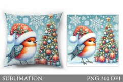 Christmas Bird Pillow Design. Christmas Pillow Sublimation Product Image 1