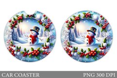 Cute Snowman Car Coaster. Christmas Car Coaster Sublimation Product Image 1