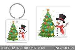 Cute Snowman Keychain Design. Christmas Keychain Sublimation Product Image 1
