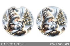 Cute Gnome Car Coaster. Christmas Car Coaster Sublimation Product Image 1