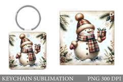 Snowman Keychain Sublimation. Christmas Keychain Design Product Image 1