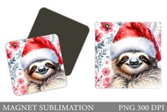 Christmas Sloth Magnet Design. Christmas Magnet Sublimation Product Image 1