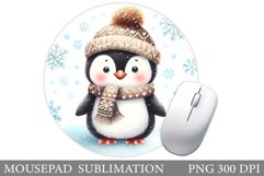 Cute Penguin Mouse Pad. Christmas Penguin Mouse Pad Design Product Image 1