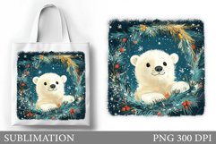 Polar Bear Tote Bag Design. Christmas Tote Bag Sublimation Product Image 1