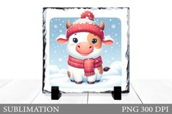 Christmas Cow Sublimation. Christmas Cow Slate Design Product Image 1