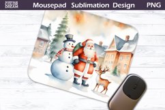 Santa Claus and Deer Mouse Pad | Snowman Christmas MousePad Product Image 1