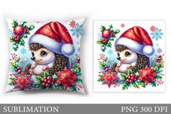 Cute Hedgehog Pillow Design. Christmas Pillow Sublimation Product Image 1