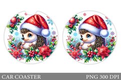 Cute Hedgehog Car Coaster. Christmas Car Coaster Sublimation Product Image 1