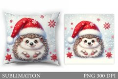 Cute Hedgehog Pillow Design. Christmas Pillow Sublimation Product Image 1