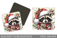 Christmas Raccoon Magnet Design. Christmas Magnet Sublimatio Product Image 1