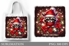Christmas Raccoon Tote Bag. Christmas Tote Bag Sublimation Product Image 1