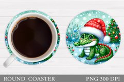 Christmas Crocodile Coaster. Christmas Coaster Sublimation Product Image 1